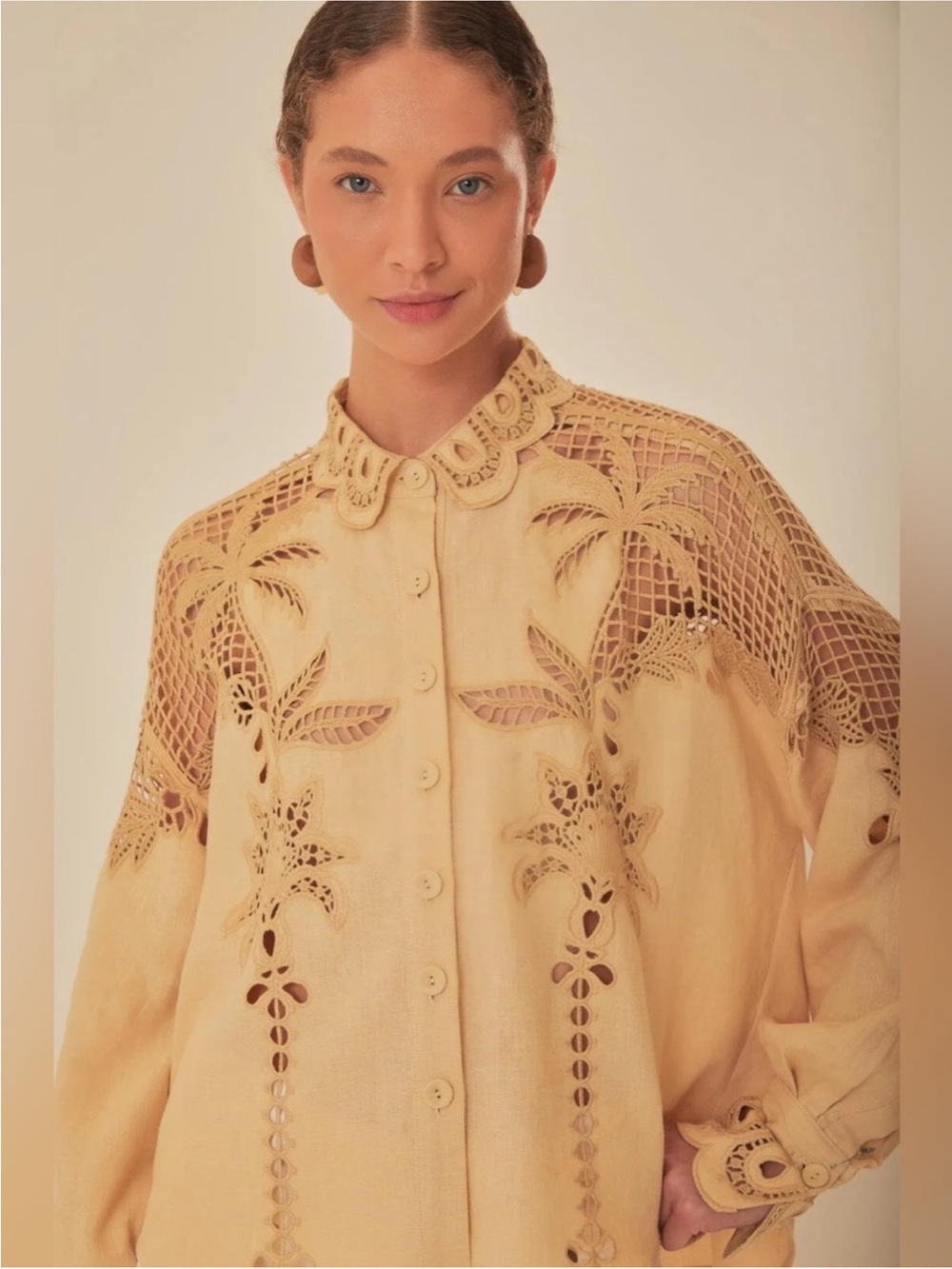 Farm Rio Khaki Palm Richelieu Euroflax Premium Linen Top